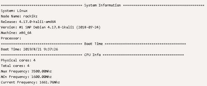 Python - Get System,Boot Time, CPU, Memory, Disk and Network Information Using psutil